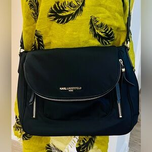 Karl Lagerfeld Black Cara Messenger Bag w/ Gold Details